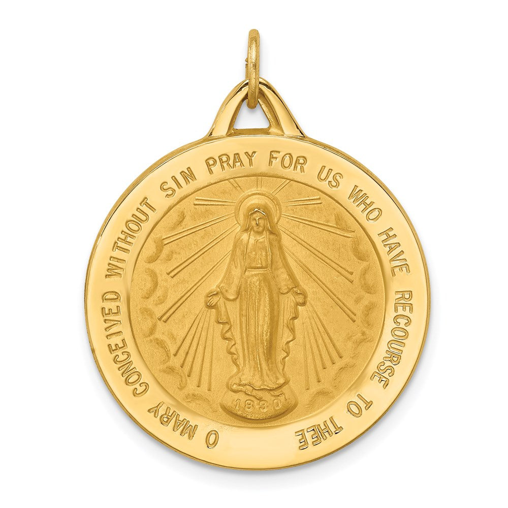 14K Gelbgold Massiv Poliert/satin Extra Groß Rund Wundertätig Medaille
