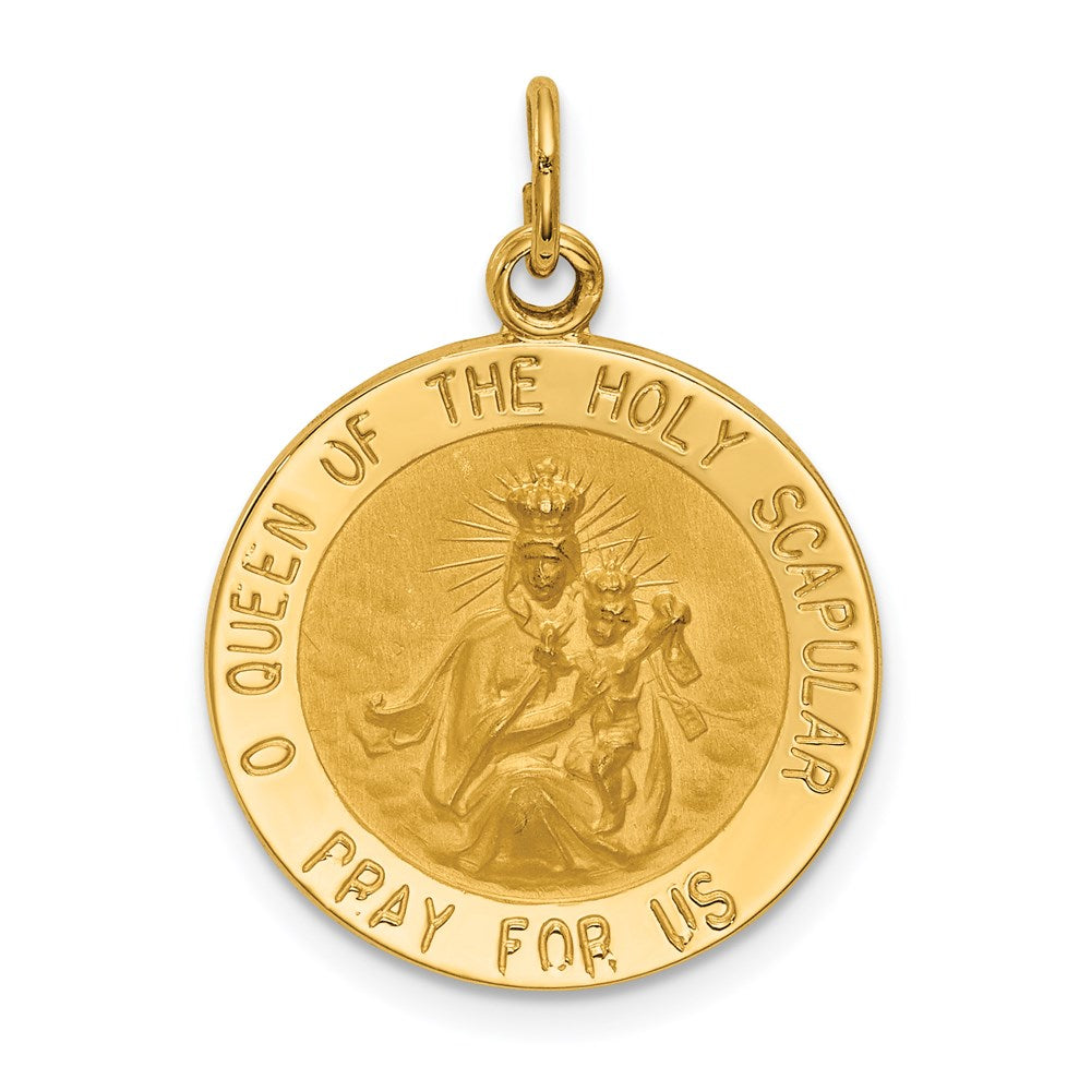 14K Gelbgold Massiv Klein Queen Of Heilig Scapular Wendbar Medaille