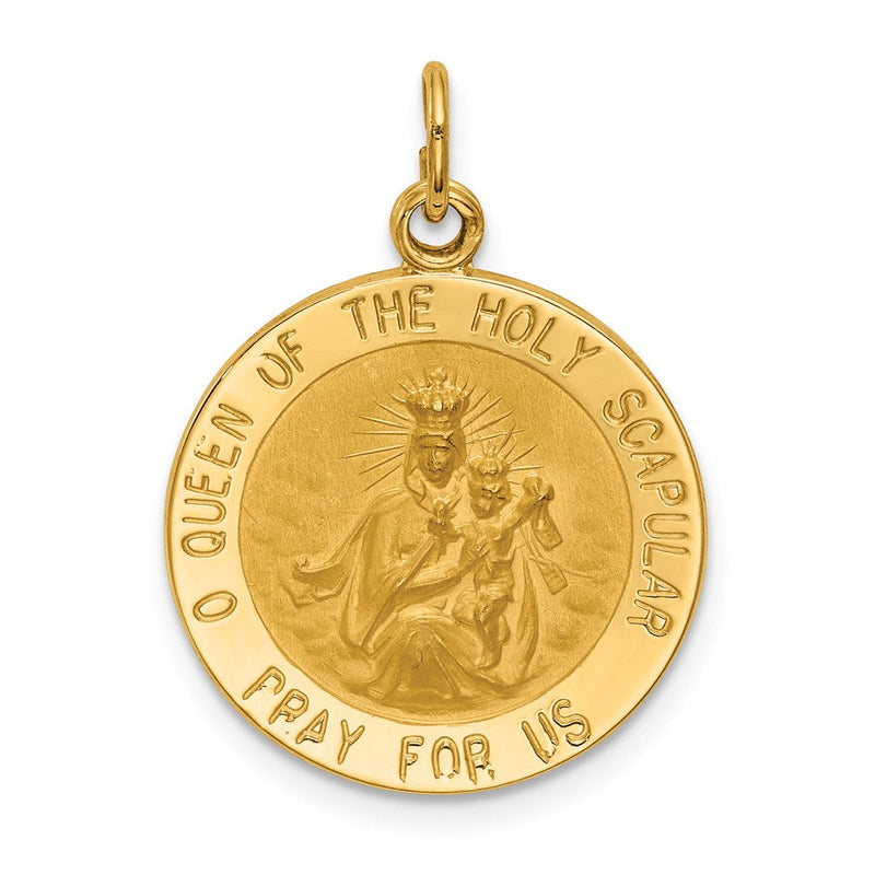 14K Gelbgold Massiv Klein Queen Of Heilig Scapular Wendbar Medaille