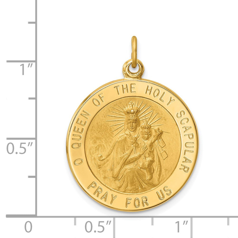 14K Gelbgold Massiv Groß Queen Of Heilig Scapular Wendbar Medaille