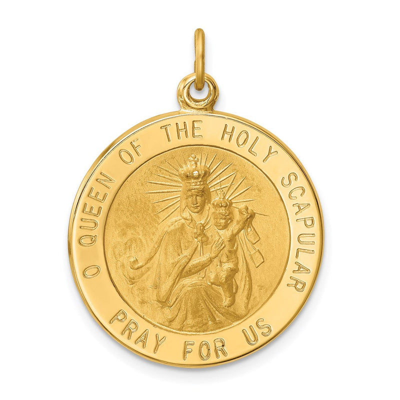 14K Gelbgold Massiv Groß Queen Of Heilig Scapular Wendbar Medaille