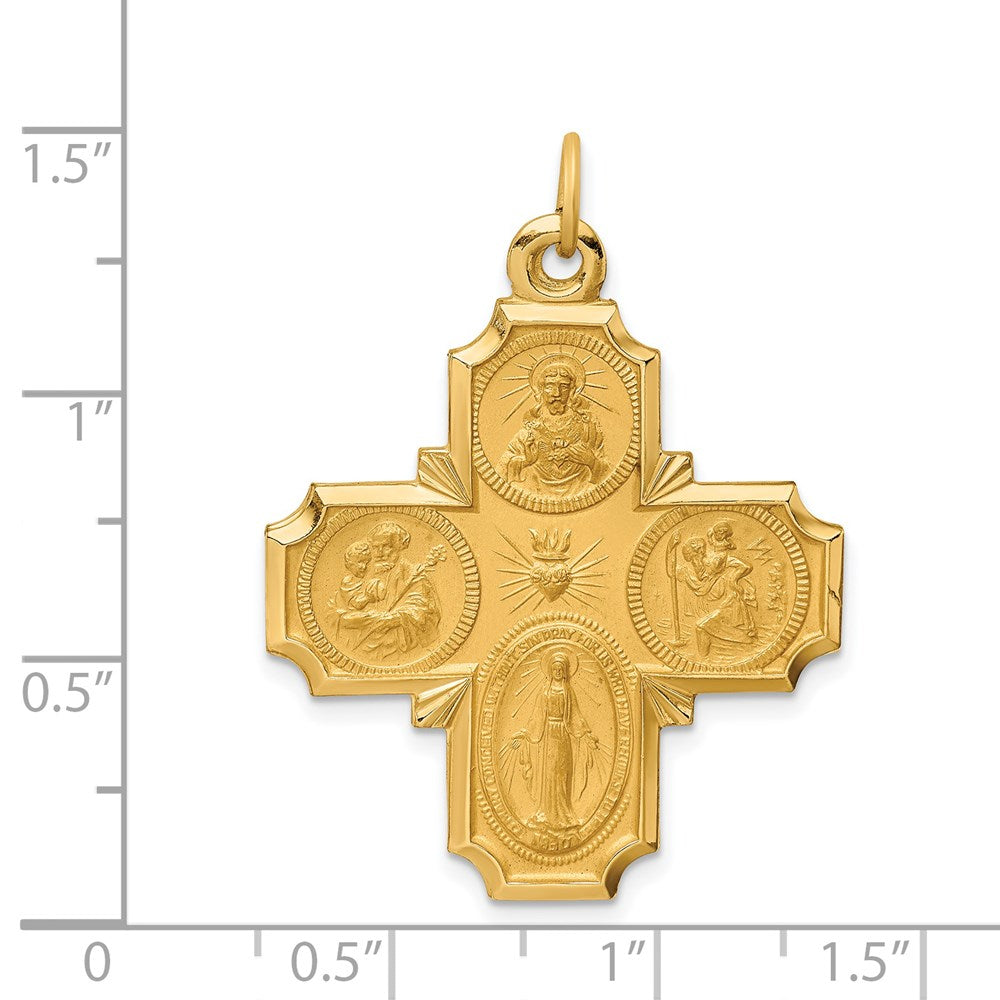 14K Gelbgold Massiv Poliert/satin Groß 4-way Medaille