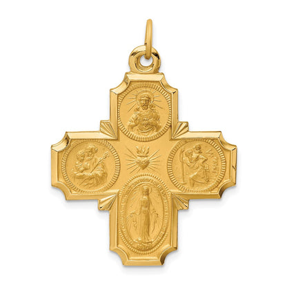 14K Gelbgold Massiv Poliert/satin Groß 4-way Medaille