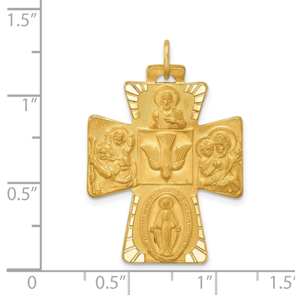 14K Gelbgold Massiv Poliert/satin Groß 4-way Medaille Kreuz