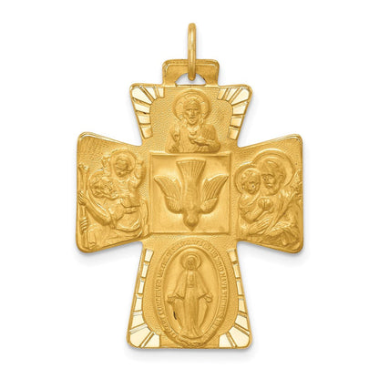 14K Gelbgold Massiv Poliert/satin Groß 4-way Medaille Kreuz