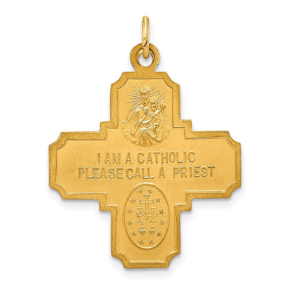 14K Gelbgold Massiv Poliert/satin Mittel 4-way Medaille