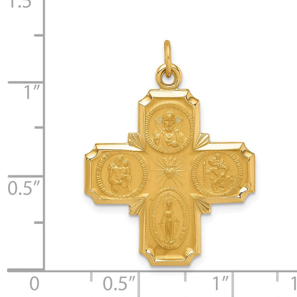 14K Gelbgold Massiv Poliert/satin Mittel 4-way Medaille