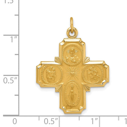 14K Gelbgold Massiv Poliert/satin Mittel 4-way Medaille