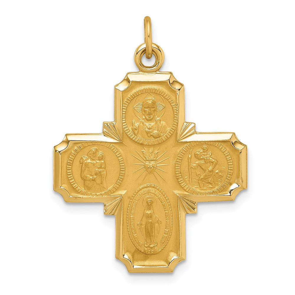 14K Gelbgold Massiv Poliert/satin Mittel 4-way Medaille