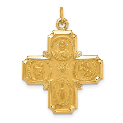 14K Gelbgold Massiv Poliert/satin Mittel 4-way Medaille