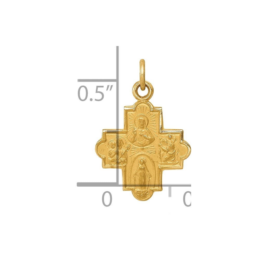 14K Gelbgold 14K Massiv Satiniert Klein 4-way Medaille