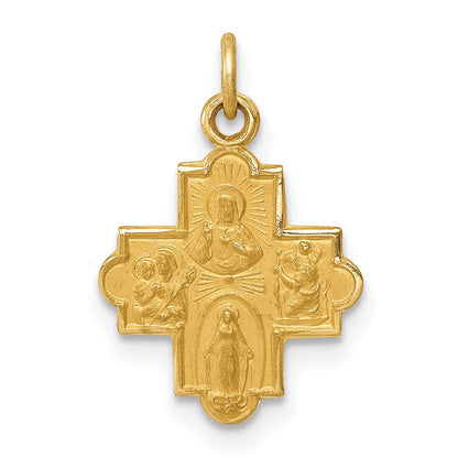 14K Gelbgold 14K Massiv Satiniert Klein 4-way Medaille