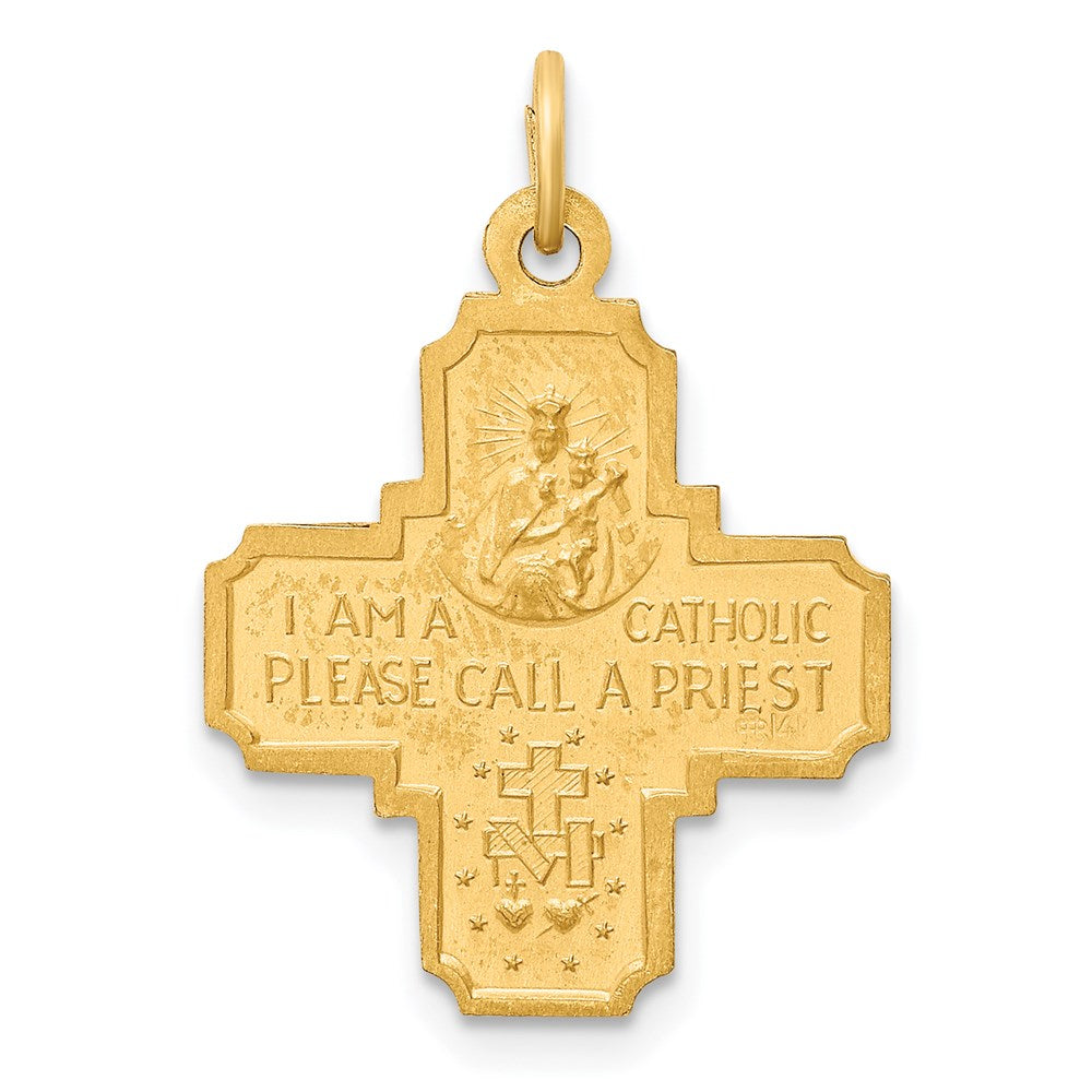 14K Gelbgold Massiv Poliert/satin Klein 4-way Medaille