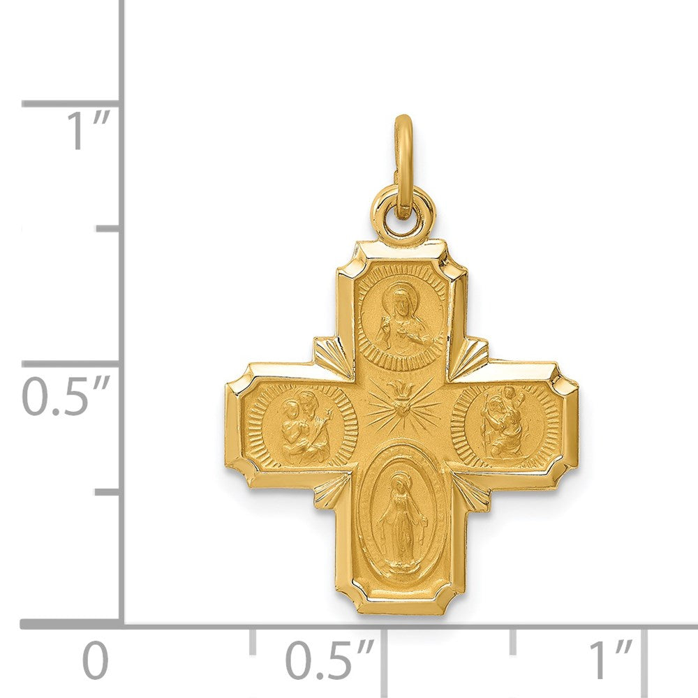 14K Gelbgold Massiv Poliert/satin Klein 4-way Medaille