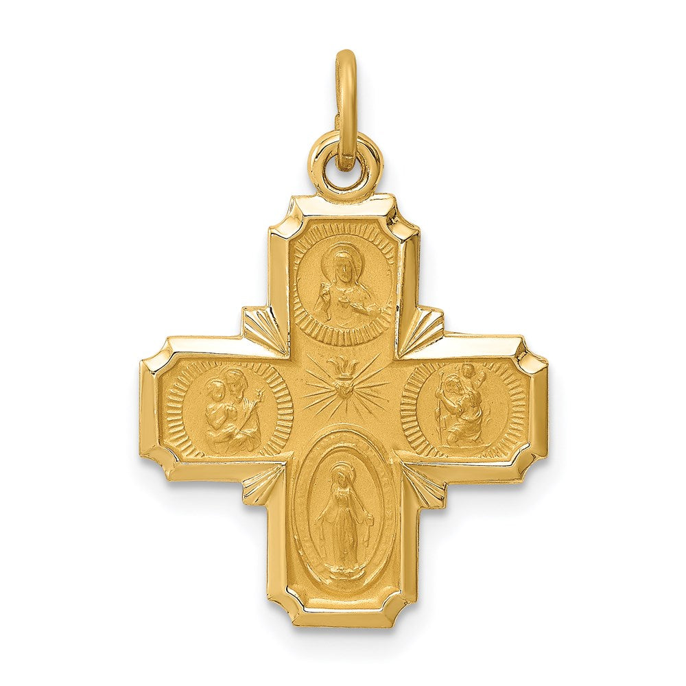 14K Gelbgold Massiv Poliert/satin Klein 4-way Medaille