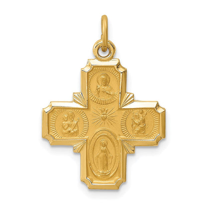 14K Gelbgold Massiv Poliert/satin Klein 4-way Medaille
