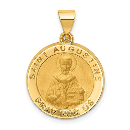 14K Gelbgold 14K Hohl Poliert/satin Rund St. Augustine Medaille