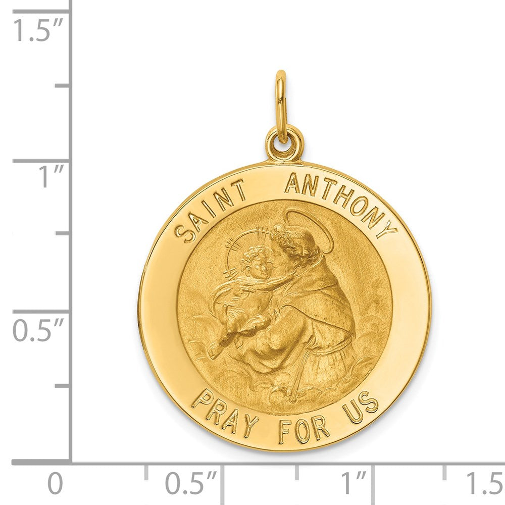 14K Gelbgold Massiv Poliert/satin Groß Rund St. Anthony Medaille