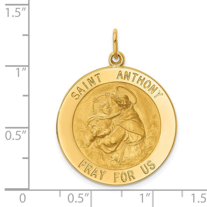 14K Gelbgold Massiv Poliert/satin Groß Rund St. Anthony Medaille