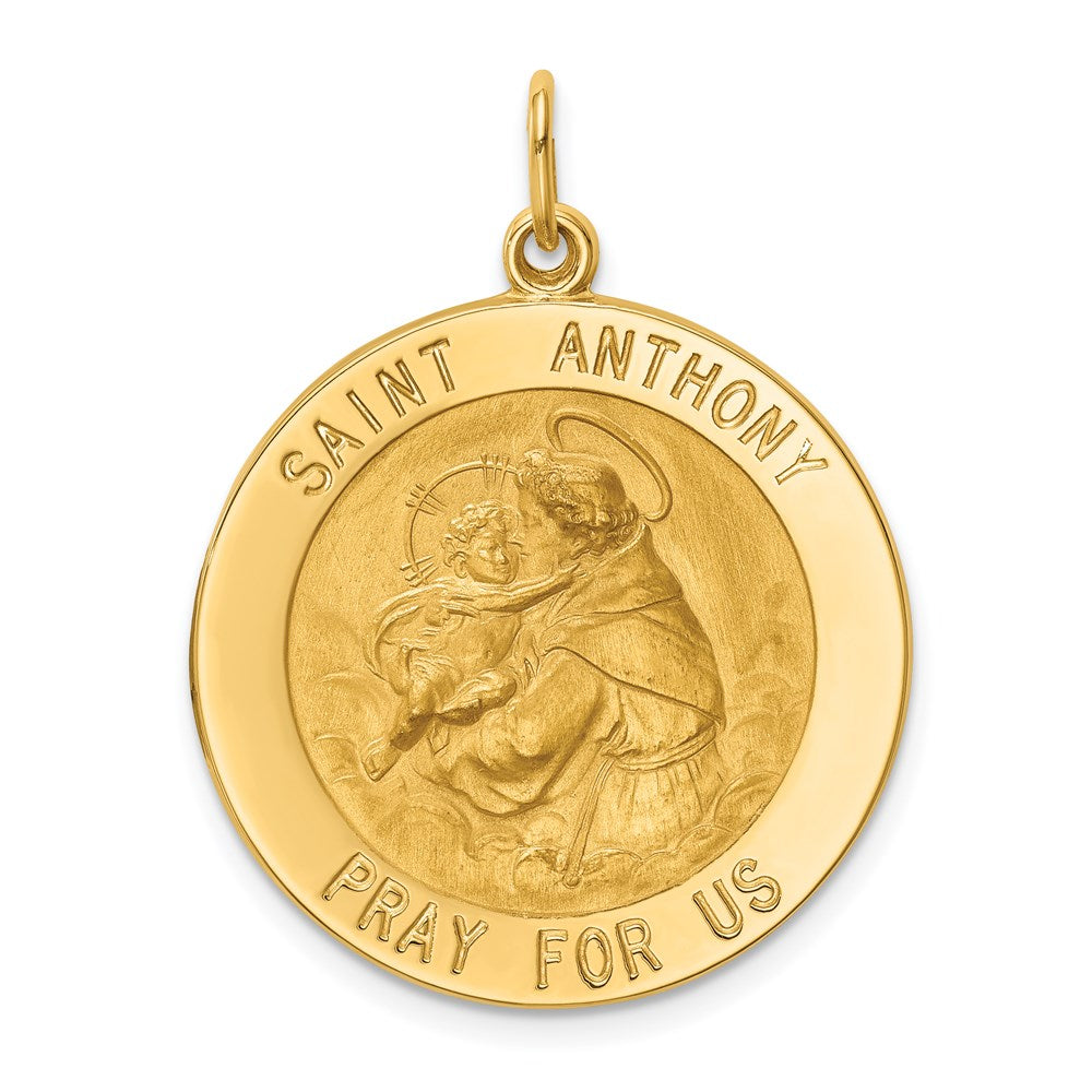 14K Gelbgold Massiv Poliert/satin Groß Rund St. Anthony Medaille