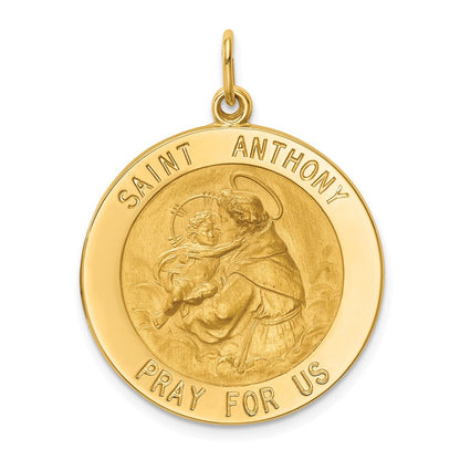 14K Gelbgold Massiv Poliert/satin Groß Rund St. Anthony Medaille