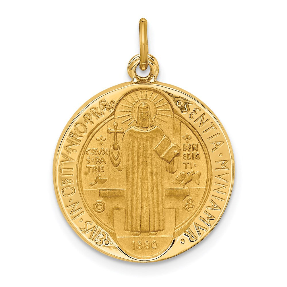 14K Gelbgold Massiv Poliert/satin Rund Wendbar St. Benedict Medaille