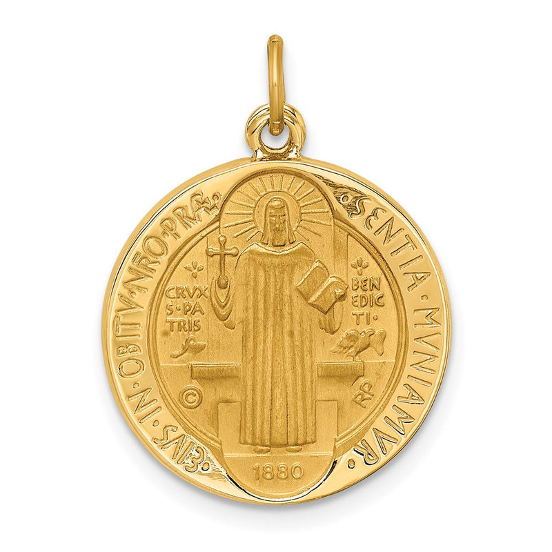 14K Gelbgold Massiv Poliert/satin Rund Wendbar St. Benedict Medaille