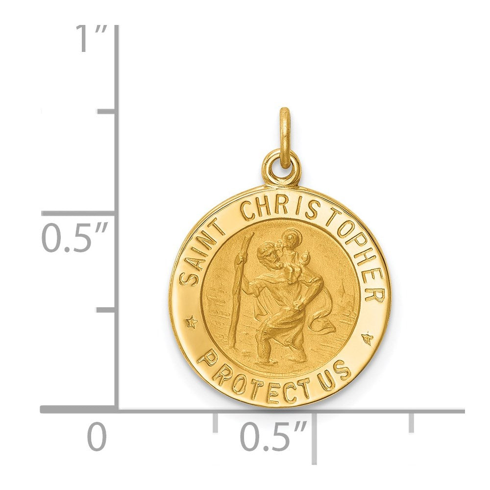 14K Gelbgold Massiv Poliert/satin Klein Rund St. Christopher Medaille