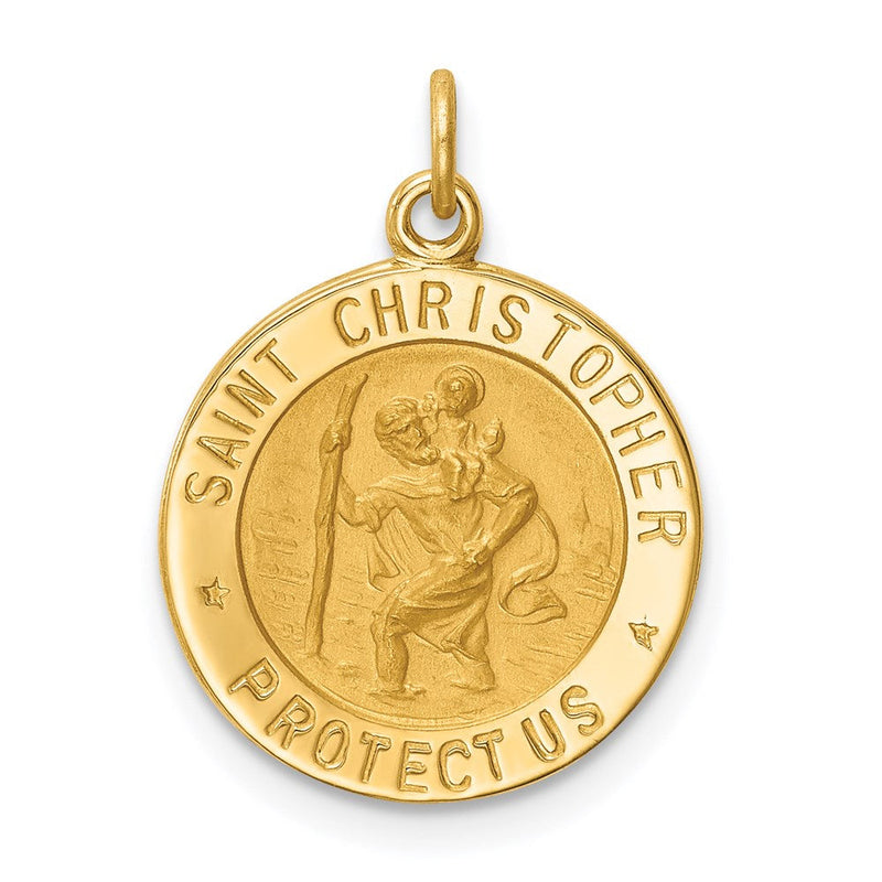 14K Gelbgold Massiv Poliert/satin Klein Rund St. Christopher Medaille