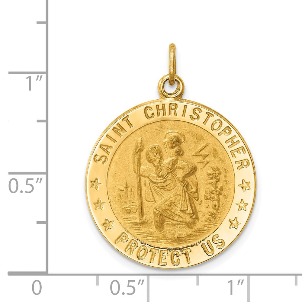 14K Gelbgold Massiv Poliert/satin Mittel Rund St. Christopher Medaille
