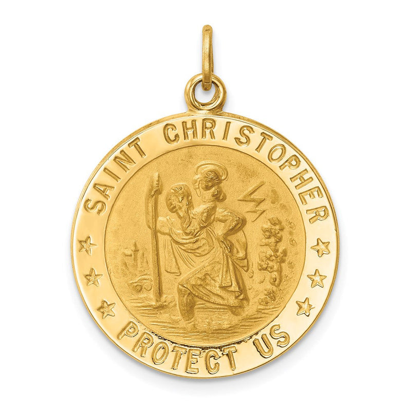 14K Gelbgold Massiv Poliert/satin Mittel Rund St. Christopher Medaille