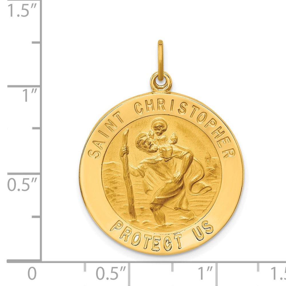 14K Gelbgold Massiv Poliert/satin Groß Rund St. Christopher Medaille