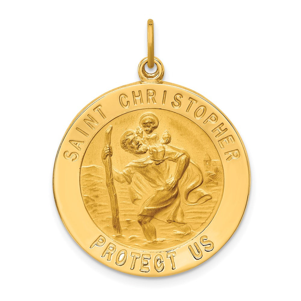 14K Gelbgold Massiv Poliert/satin Groß Rund St. Christopher Medaille