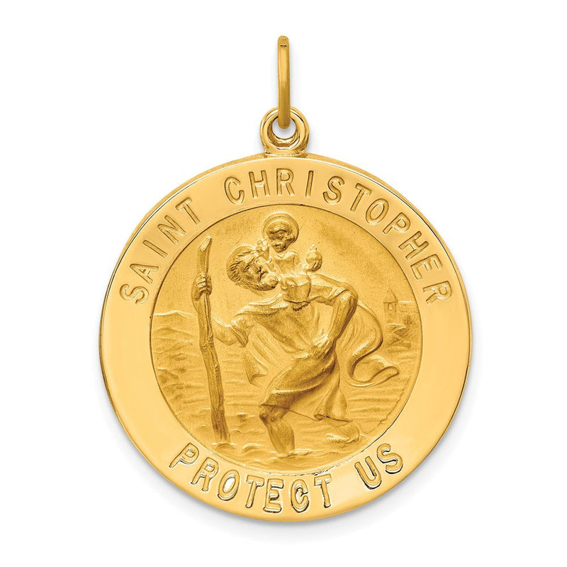14K Gelbgold Massiv Poliert/satin Groß Rund St. Christopher Medaille