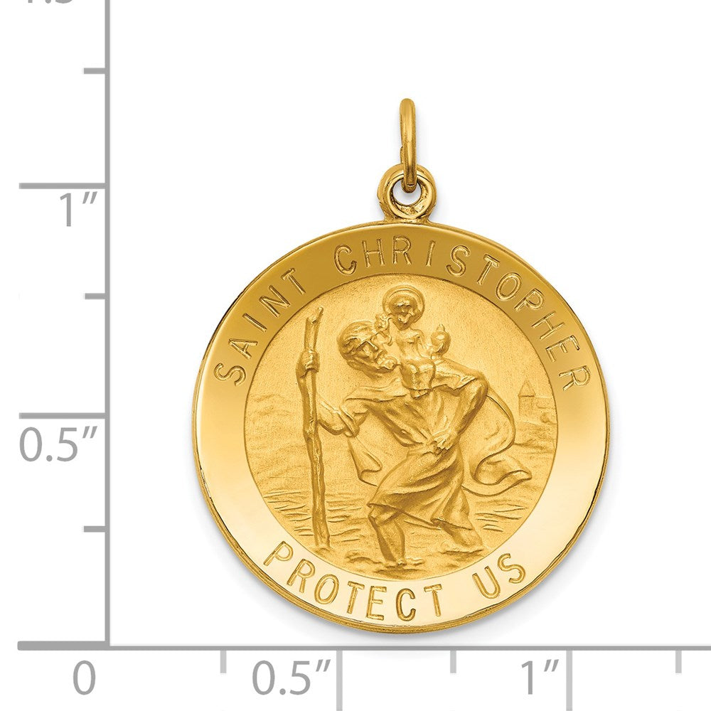 14K Gelbgold Massiv Poliert/satin Mittel Rund St. Christopher Medaille