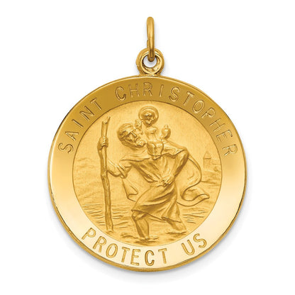 14K Gelbgold Massiv Poliert/satin Mittel Rund St. Christopher Medaille