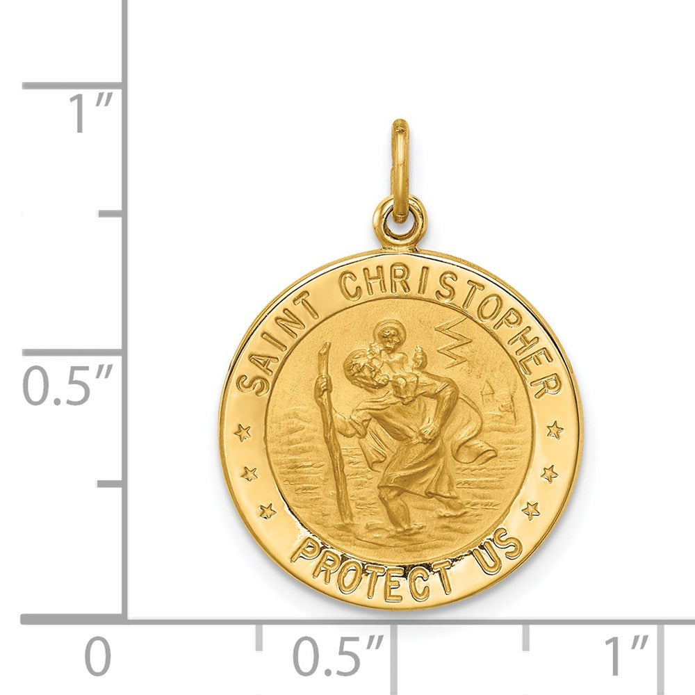 14K Gelbgold Massiv Poliert/satin Klein Rund St. Christopher Medaille