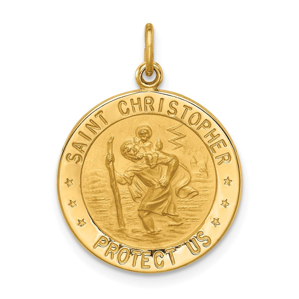 14K Gelbgold Massiv Poliert/satin Klein Rund St. Christopher Medaille