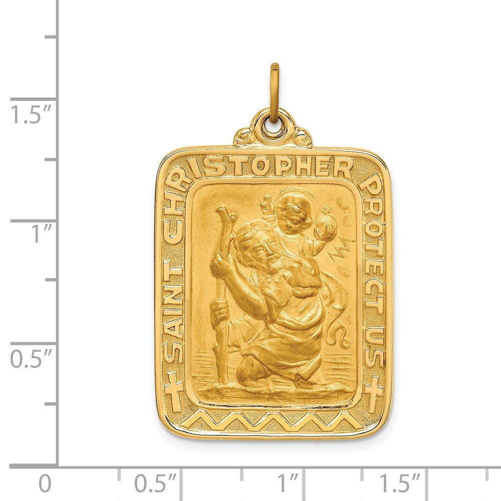 14K Gelbgold Massiv Poliert/satin Groß Rechteck St. Christopher Medaille
