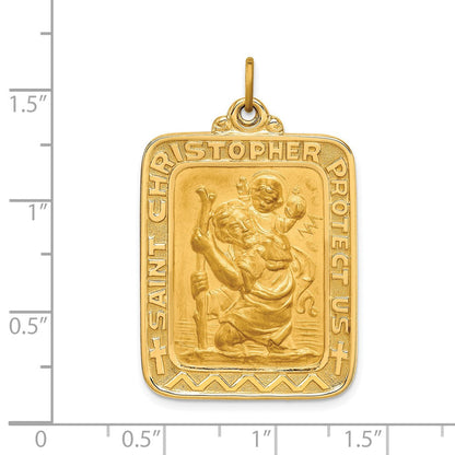 14K Gelbgold Massiv Poliert/satin Groß Rechteck St. Christopher Medaille
