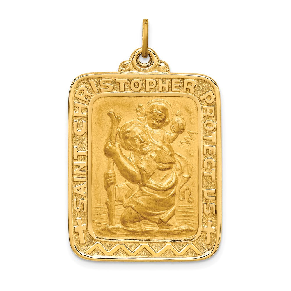 14K Gelbgold Massiv Poliert/satin Groß Rechteck St. Christopher Medaille