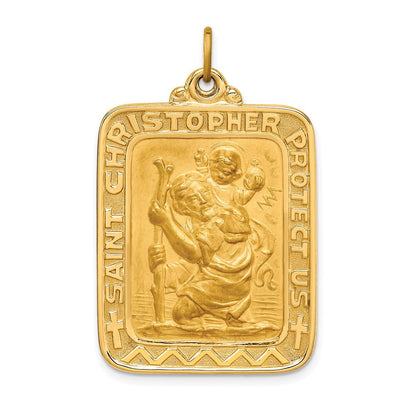 14K Gelbgold Massiv Poliert/satin Groß Rechteck St. Christopher Medaille