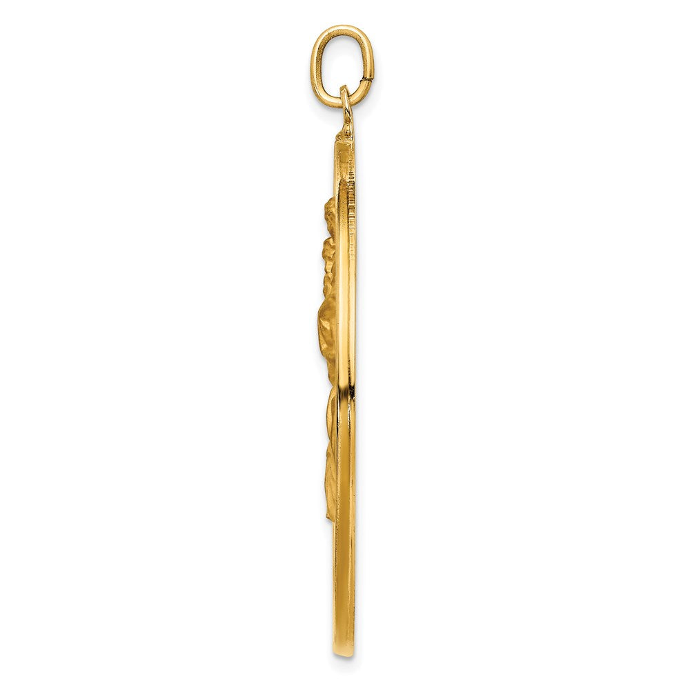 14K Gelbgold Massiv Poliert/satin Extra Groß Ausgeschnitten St. Christopher Medaille