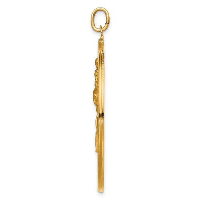 14K Gelbgold Massiv Poliert/satin Extra Groß Ausgeschnitten St. Christopher Medaille