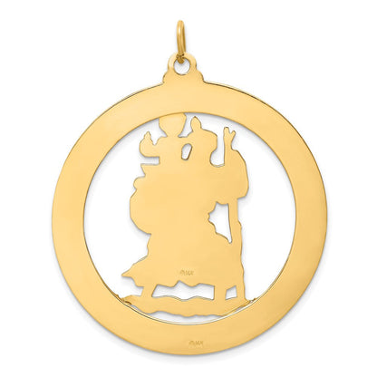 14K Gelbgold Massiv Poliert/satin Extra Groß Ausgeschnitten St. Christopher Medaille