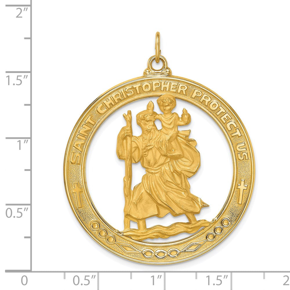 14K Gelbgold Massiv Poliert/satin Extra Groß Ausgeschnitten St. Christopher Medaille