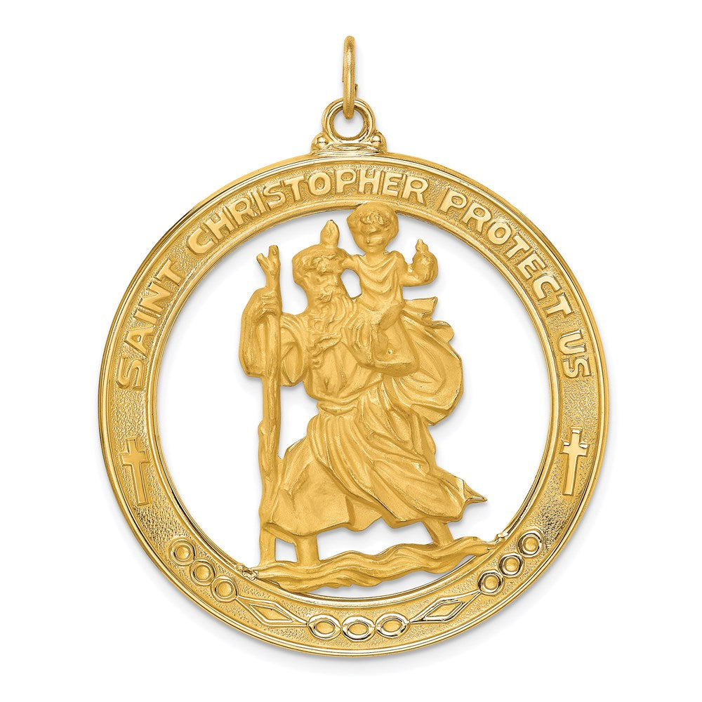 14K Gelbgold Massiv Poliert/satin Extra Groß Ausgeschnitten St. Christopher Medaille