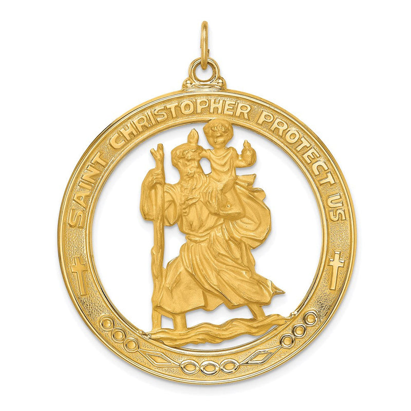 14K Gelbgold Massiv Poliert/satin Extra Groß Ausgeschnitten St. Christopher Medaille