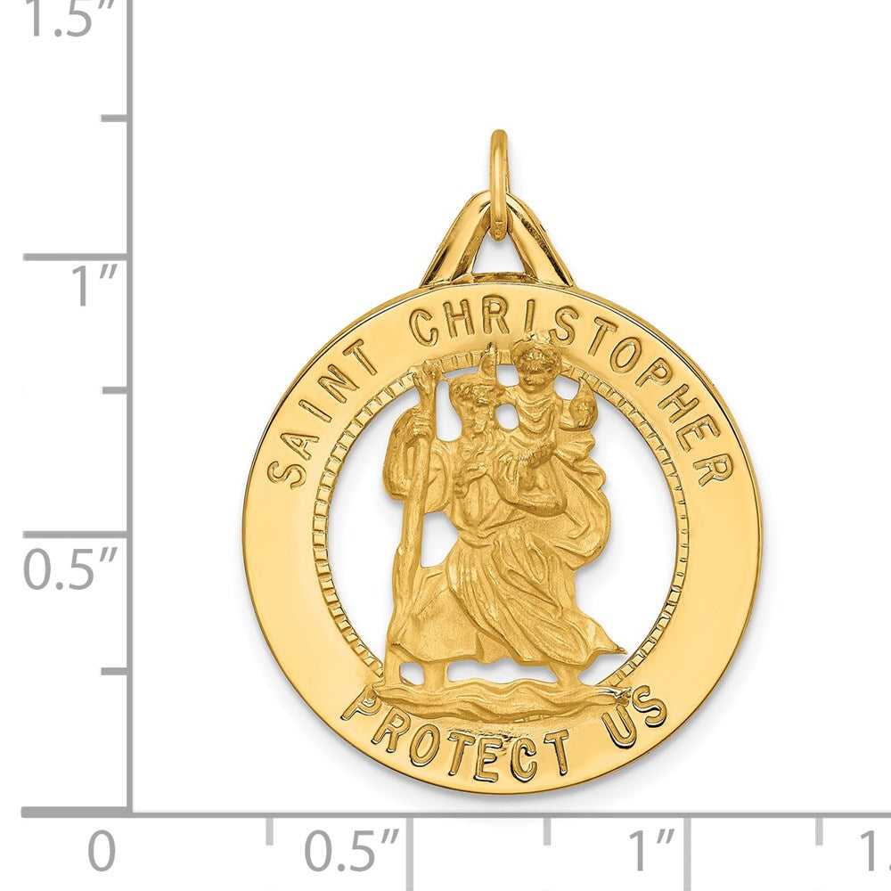 14K Gelbgold Massiv Poliert/satin Rund Ausgeschnitten St. Christopher Medaille