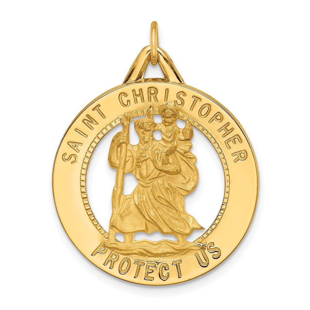 14K Gelbgold Massiv Poliert/satin Rund Ausgeschnitten St. Christopher Medaille